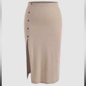 Ribbed Knit Button Midi Skirt from Cider